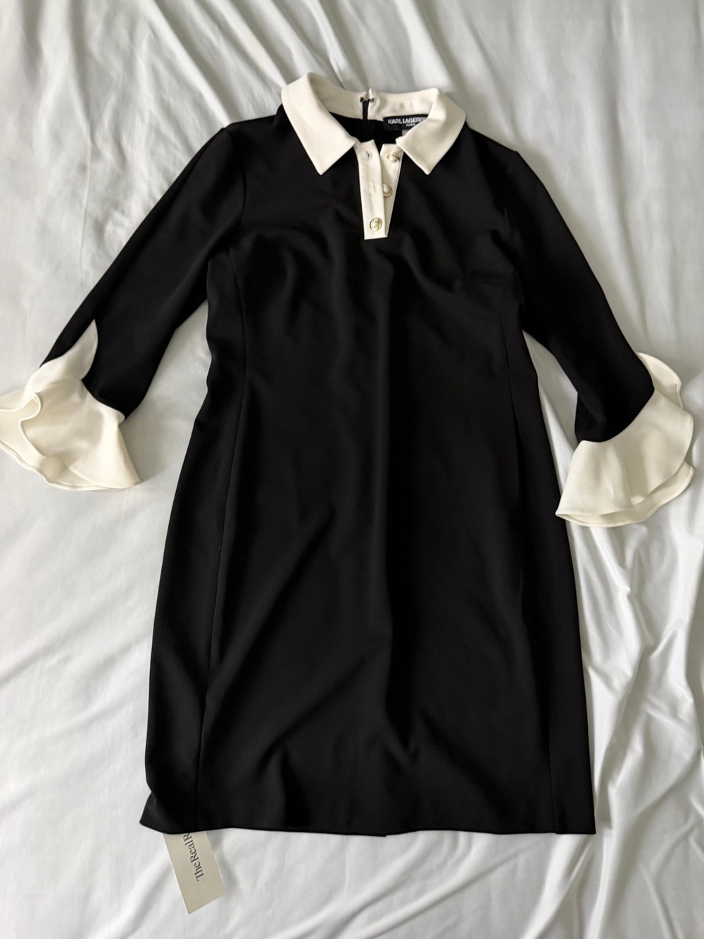 Black and Cream Collared A-Line Dress by Karl Lagerfeld (Size 10)